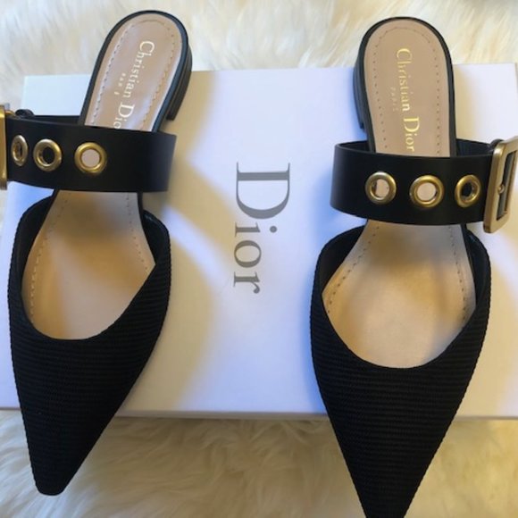 DIOR MULE Black Fabric and Calfskin Shoes NEW - Picture 8 of 11